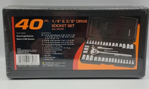 Neu 40 Stück 1/4" & 3/8" Antrieb Steckschlüsselsatz Sae/Metrisch PS040 Set-D1571