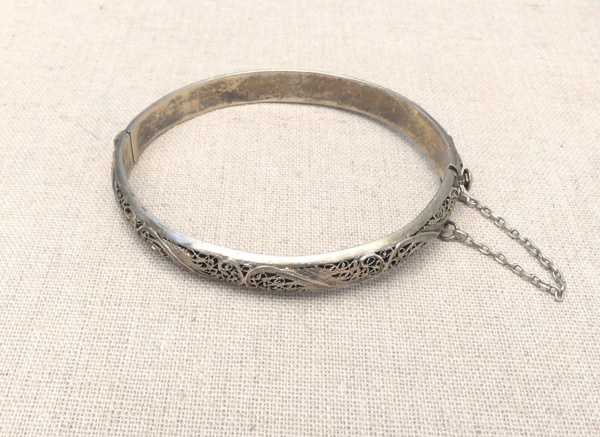 Antique/vintage 835 silver filigree clamper bracelet German Antique/vintage 835 silver filigree clamper bracelet German