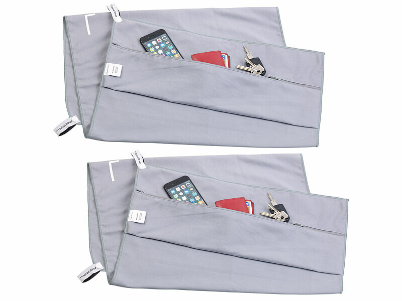 2 serviettes en microfibres Pearl 80x200 cm avec poche grise