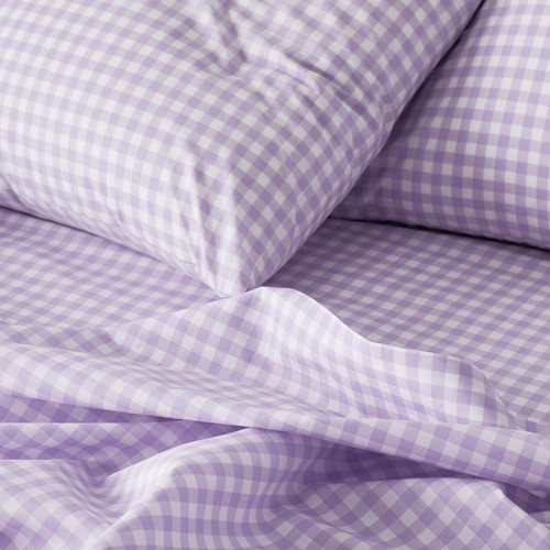 Company Kids Sheet Set Twin XL 3-Piece Plaid Adult Cotton Percale Gingham Lilac - Picture 5 of 7