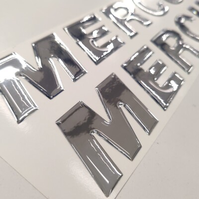 Replacement Decal Set fits Mercury Outboard - 3D Raised Chrome Lettering  2pcs