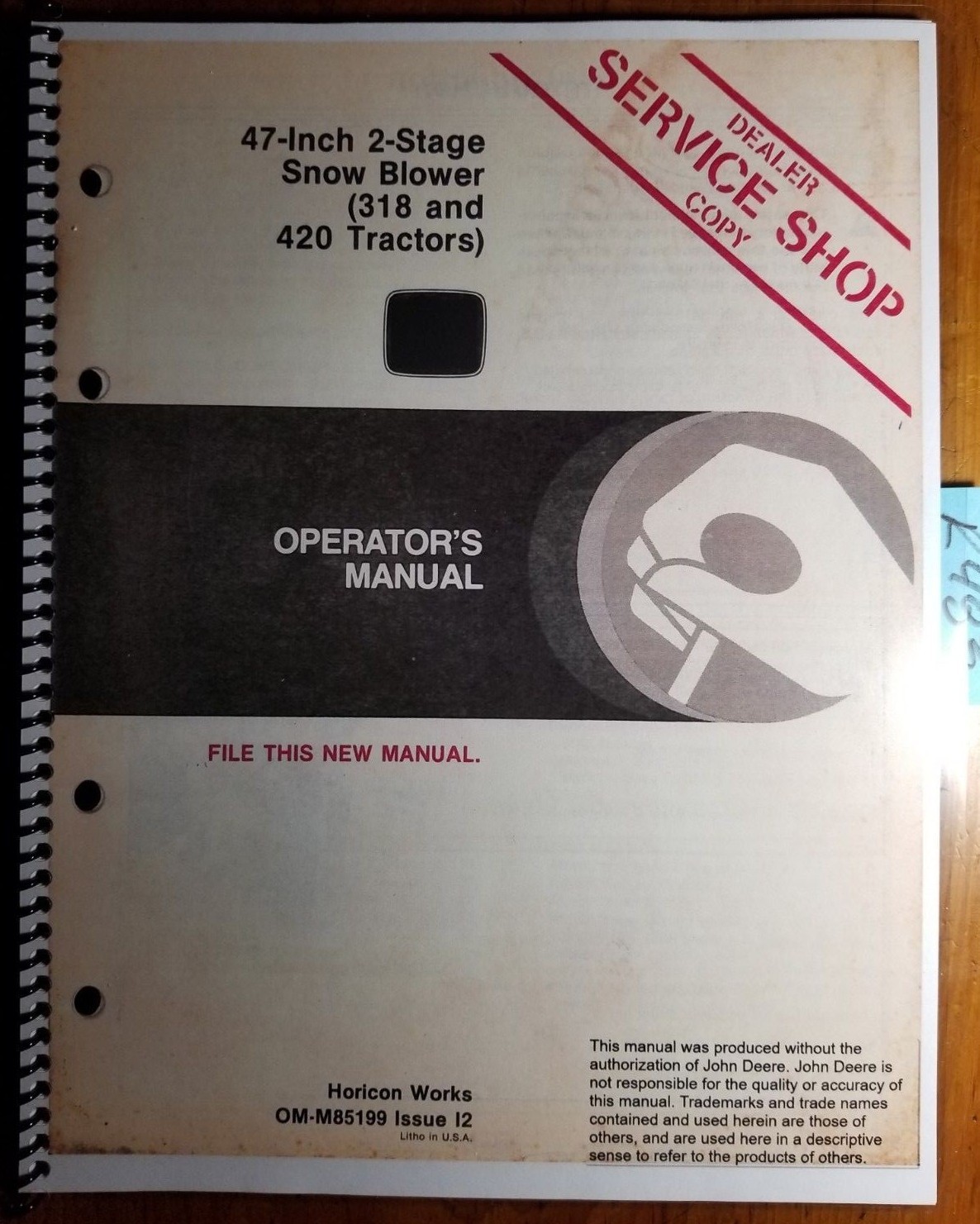 John Deere 47 Inch Snow Blower for 318 420 Tractor Operator Manual I2 | eBay