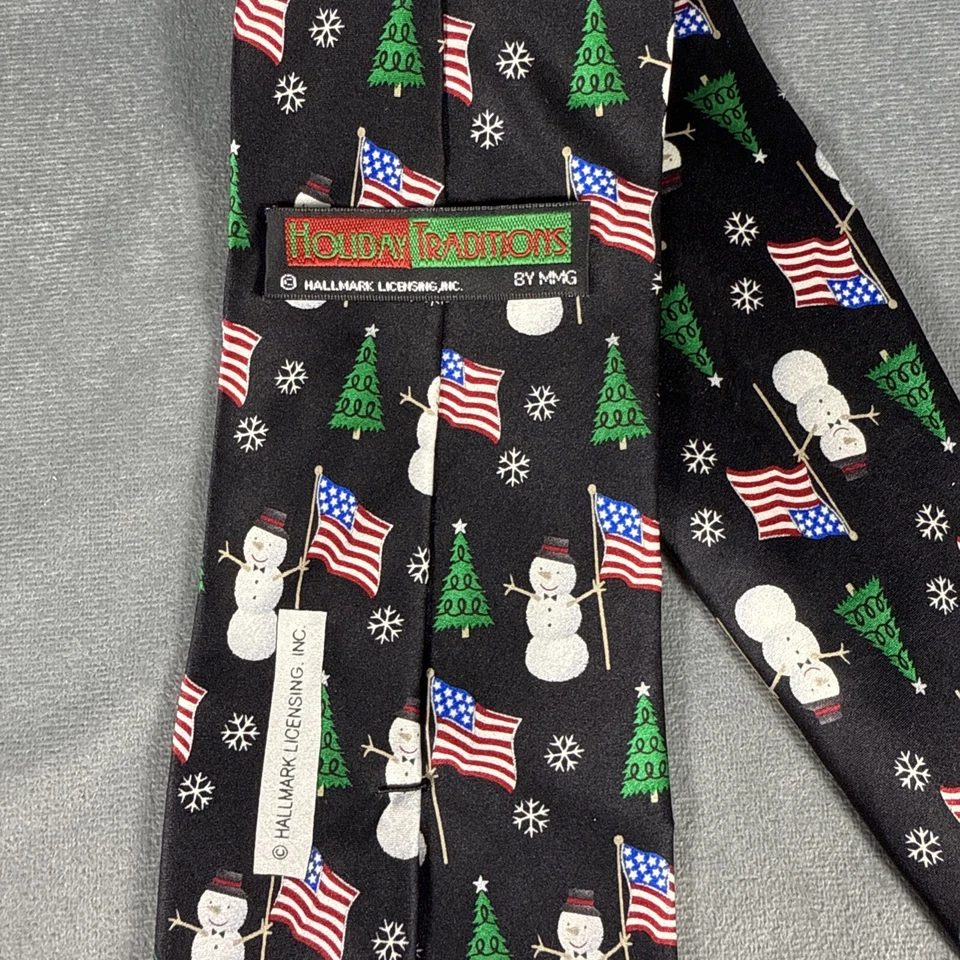 Corbata de Navidad Hallmark Holiday Traditions seda muñeco de nieve para hombre bandera 57”L x 4”W Foto 4 de 4