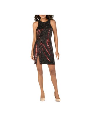 ENDLESS ROSE Womens Black Front Slit Sleeveless Short Party Dress L