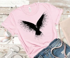 Crow Women's T-Shirt Hand Print Dual-Blend Tee Raven Shirt Eco Fashion Shirt