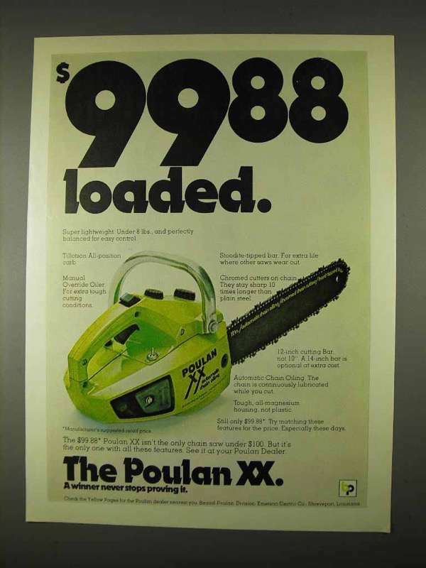 1974 Poulan XX Chain Saw Ad - $99.88 Loaded | eBay