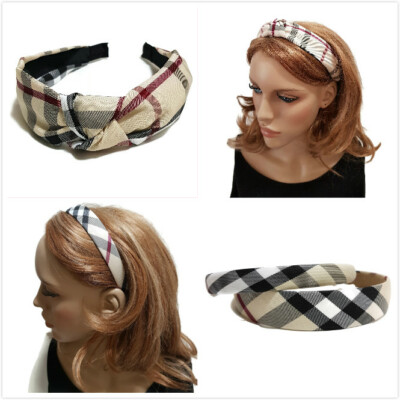 Beige Plaid Tartan Plaid Check Wide Headband Womens Girls Hair Band  Handmade