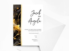 Personalised Black and Gold Marble Wedding Invitations with Envelopes