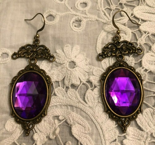 CHARLOTTE FILIGREE VICTORIAN STYL PURPLE DARK GOLD PL (BRONZE) LONG EARRINGS CHD