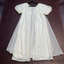 Vintage Chiffon Lace Robe White Floral Double Layer Sheer Ruffle Fairy Lingerie