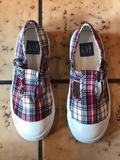 Gap Girl  s T-Strap Canvas Red Plaid Shoes Sz 3 Rubber Sole