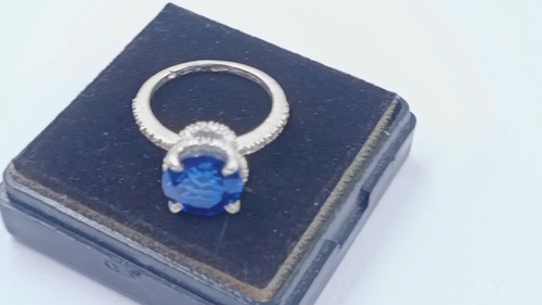 Anillo de piedra de zafiro azul africano natural certificado 12,50 quilates regalo gemas de corte redondo - Vídeo 1 de 1