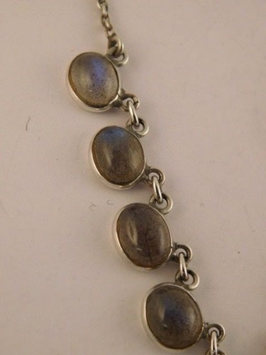 COLLAR DE CUELLO DE PLATA ESTERLINA DE PIEDRA LUNAR IRIDISCENTE 16" DE LARGO - Imagen 7 de 12