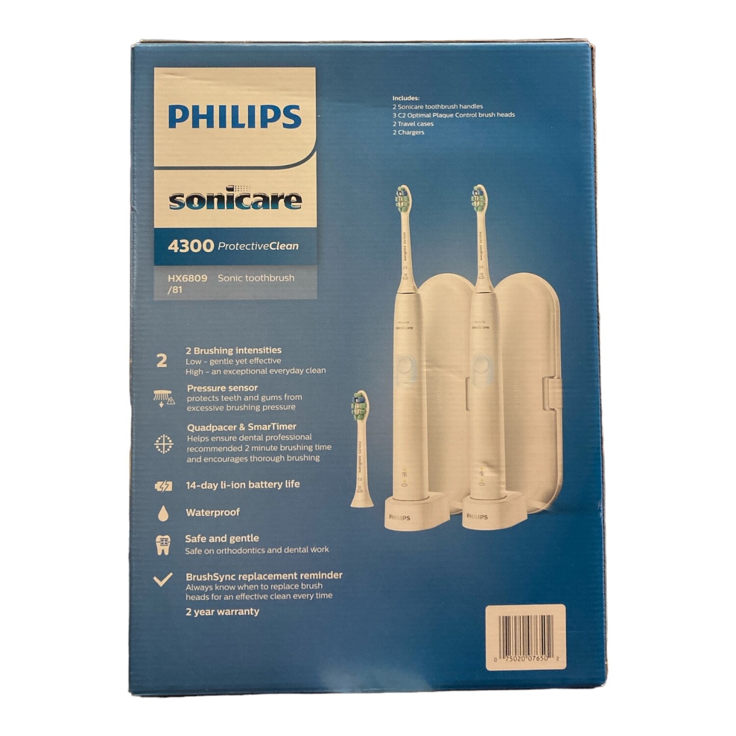 Перезаряжаемая зубная щетка Philips Sonicare Protective Clean 4300 2 шт