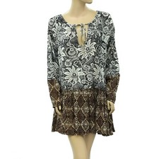 Free People Floral Printed Mini Dress Oversized Ruffle Long Sleeve XS NEW 210173