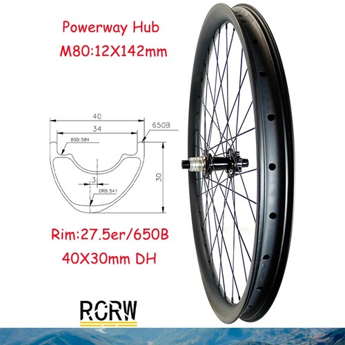 650B/27.5er MTB DH Bike Carbon Asymmetric Rear Wheel 40X30mm 28 32Holes ...