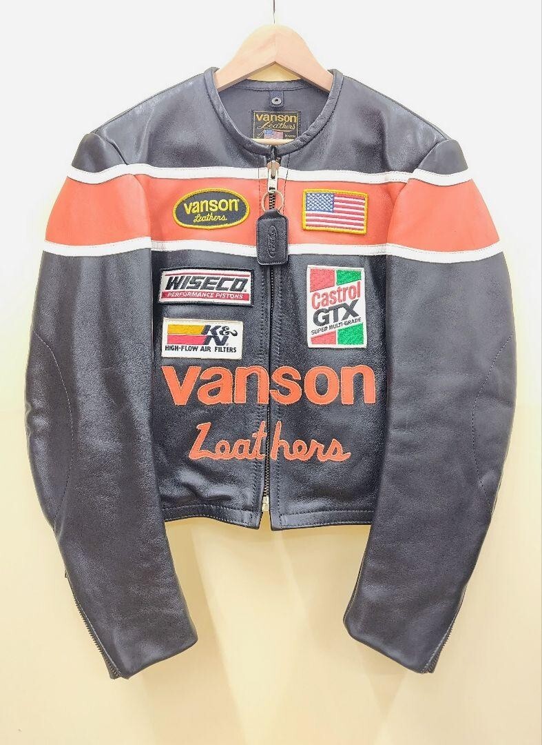 VANSON Motorcycle Riders Leather Jacket Black/Orange Size 38 Rare