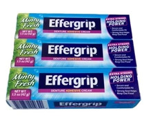 Lot of 3 Effergrip Minty Fresh Denture Adhesive Cream 1.5oz ea Extra Strong NEW