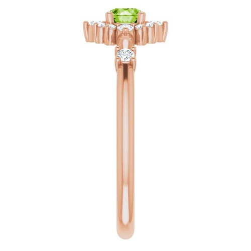 Anillo estilo halo de diamantes con peridoto natural rosa de 14K y 1/6 CTW - Imagen 4 de 5