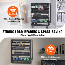 12U Open Frame Server Rack - Adjustable Depth, Free Standing or Wall Mount
