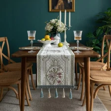 Enova Home Modern Floral Print Table Runner with Tassel for Kitchen Table Decor