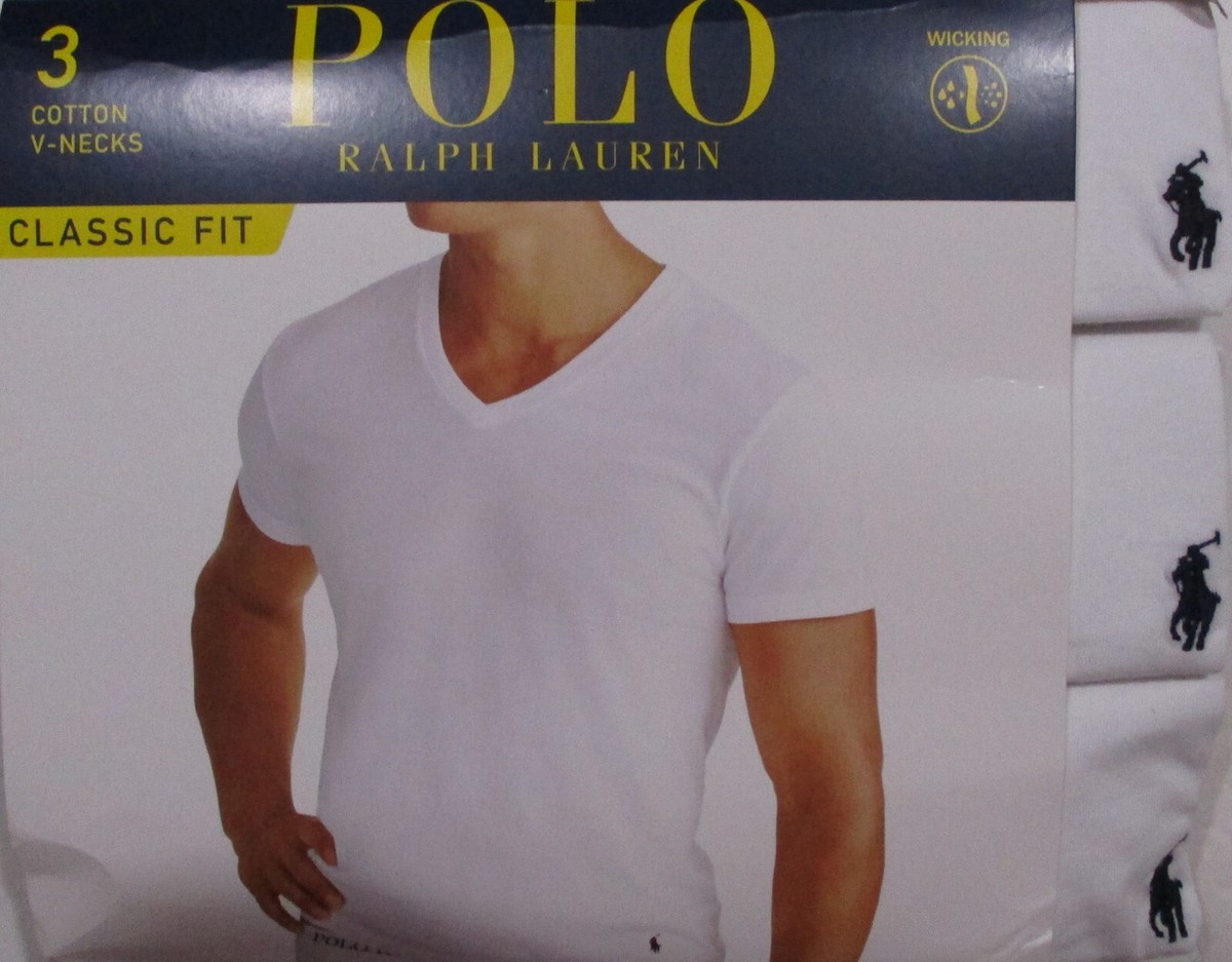 3-PACK RALPH LAUREN POLO SIZES XL L S M WHITE V NECK COTTON T SHIRT  UNDERSHIRT
