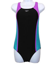 SPEEDO One-Piece SwimSuit Girls XL Black Teal Racerback NEW Bathing Suit