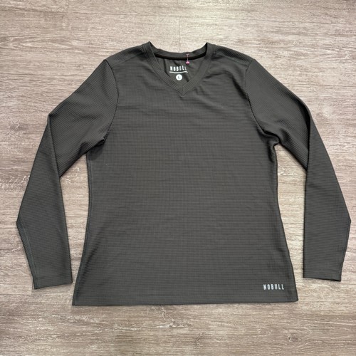 Nobull Sweater Womens Large Gray Thermal Quilted V Neck Nylon Pullover Adult