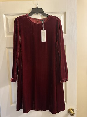 NWT Eileen Fisher Claret Red Velvet Long Sleeve Knee Length Dress X-Small