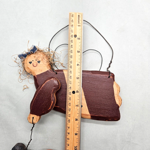 Vintage Handmade Wood Flying Angel w Heart Country Wall Decor Primitive Rustic - Picture 12 of 12