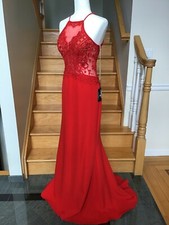 New FAVIANA S10098 Long Stretch Crepe Red PROM Formal Pageant DRESS GOWN Sz 4-12