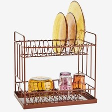 Tall Dish Rack 2 Tier Sink Washing Up Plates Drainer, Rust Brown Dishrack
