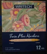 Writech Twin Plus Markers, 2-In-1 Lines, Soft & Pastels, New