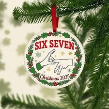 Six Seven 67 Ceramic Christmas Ornament Holiday Wreath Keepsake Funny Xmas Gift