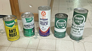 VINTAGE METAL PULL TOP OIL CAN 4 CANS QUAKER STATE TEXACO PRESTONE UNOPENED