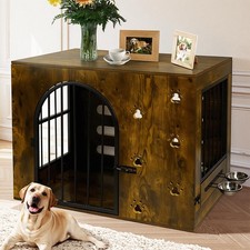 Dog Crate Furniture Heavy Duty Wood Metal Indoor Kennel Brown Coolsheepsia Small