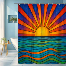 Colorful Sunset Beach Shower Curtain - Vibrant Waves and Sun Design