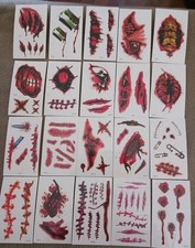20 Sheets Fake Scars Temporary Tattoos, Horror Realistic Scary Blood Zombie