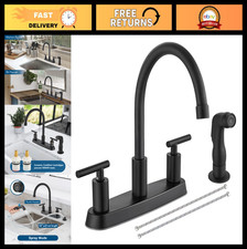 Matte Black Kitchen Faucet with Side Sprayer, 2-Handle, High-Arc 360 Swivel Spo