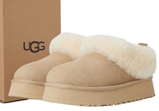 New in Box Women's 100% UGG Brand Tazzelle Mustard Seed Fluffy Shoes Slippers