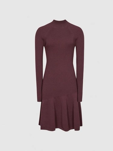 Reiss Clary flippiges Kleid in Beere, Small - Bild 1 von 5
