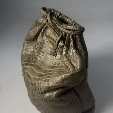 Handstitched Army Green python Cinch bag