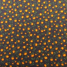 Cotton Fabric Calico Tiny ORANGE FLOWERS Blossoms ON Dark Blue 18" x 44