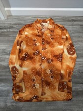 Vtg 70s Made In California Polyester Disco Button Up Shirt Sz M Orange Floral