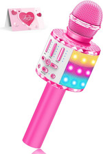 Karaoke Microphone Toys for Kids, Wireless Bluetooth Mic with Lights  Speaker,