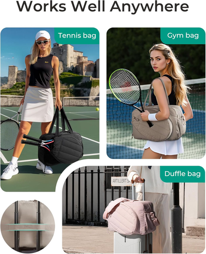 Tennis Gym Bag for Women, Tennis Backpack Holds 2 Rackets with Shoe Compartment, - Picture 3 of 6