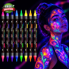 16 Colors 8Pcs Glow in the Dark Face Paint Markers UV Neon Body Paint Pens Black