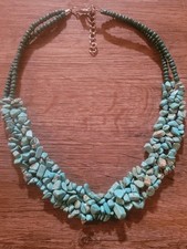 Faux Turquoise Chip Statement Necklace Collar Length South Western Style