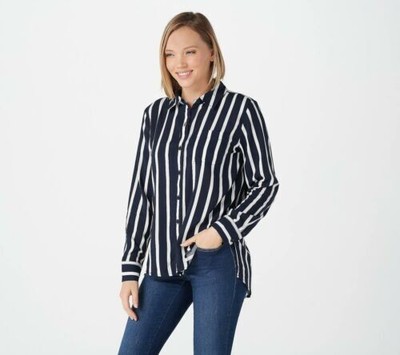 Rachel Hollis Ltd. Women's Collared Striped Button Front Shirt (Navy, 0) A374143