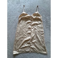 PrettyLittleThing Champagne Satin Button Front Mini Slip Dress Womens Size 2